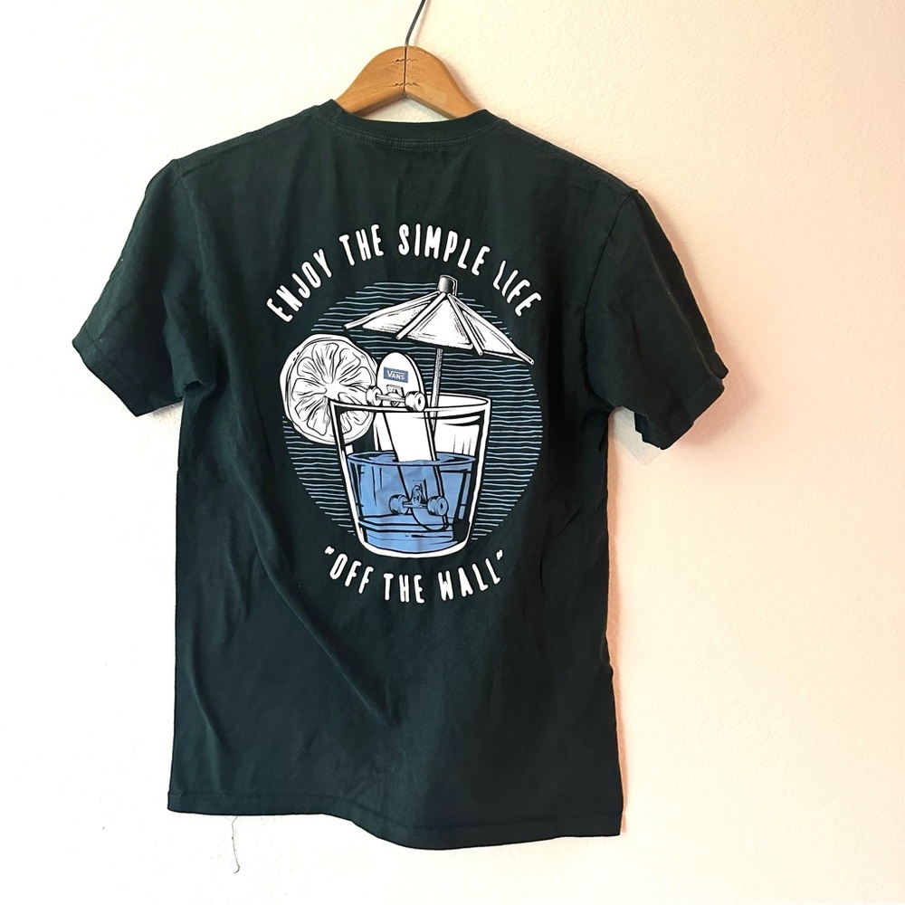 Vans Off The Wall Enjoy The Simple Life Print Dark Green Mens Large T-Shirt